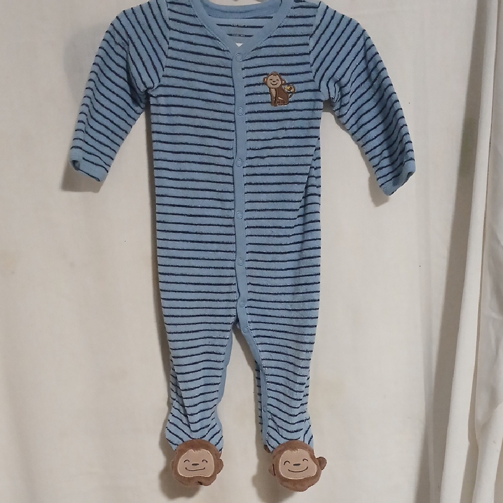 Bundle. 2 Carter's Striped Footie with Monkey And Monster Appliqué